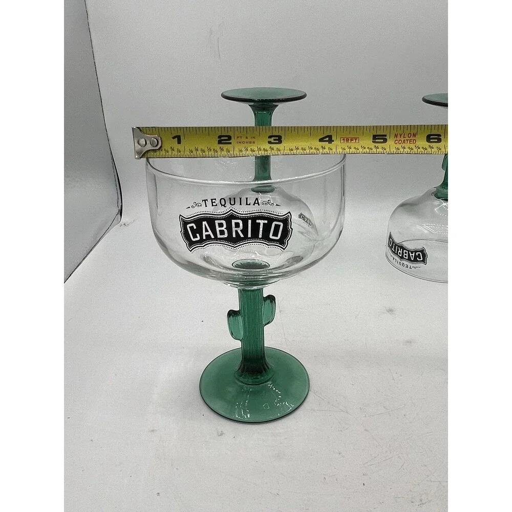 Cabrito Tequila Margarita Glasses Set of 4 Green Cactus Stem Barware